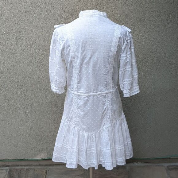 Bardot Ruffled Dress MED Babydoll Tiered Lace Pin Tucks Bridgerton Fairy - Picture 3 of 16